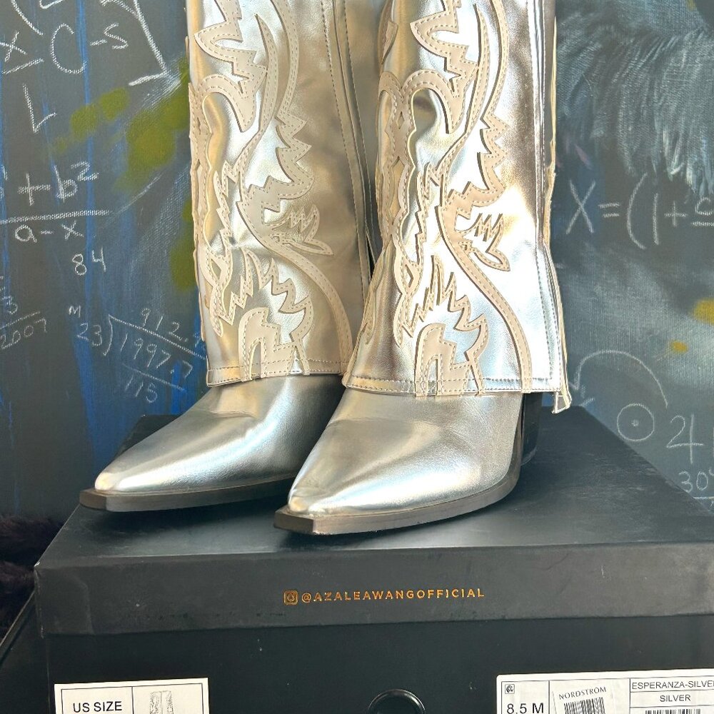 Silver Cowboy Boots - Azalea Wang Esparanza Women Size 8.5